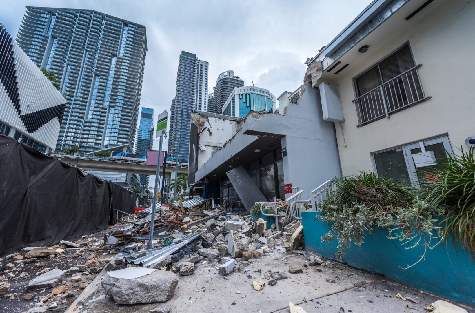 Small business destroyed by the passage of a tornado in Miami, Florida.
